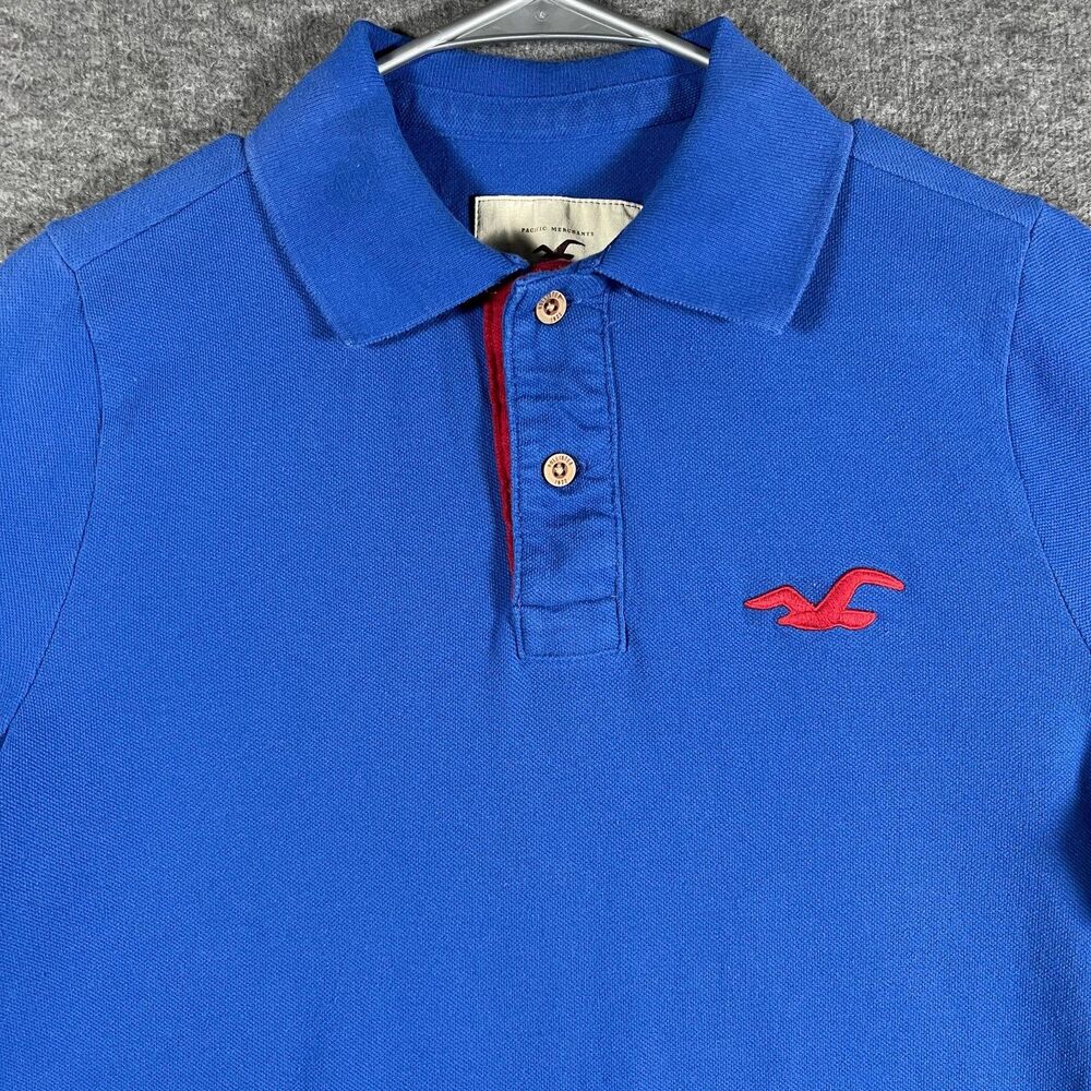 Hollister Polo Shirt Mens XL Blue/Red Casual Preppy Surf Big Y2K Big Bird Logo